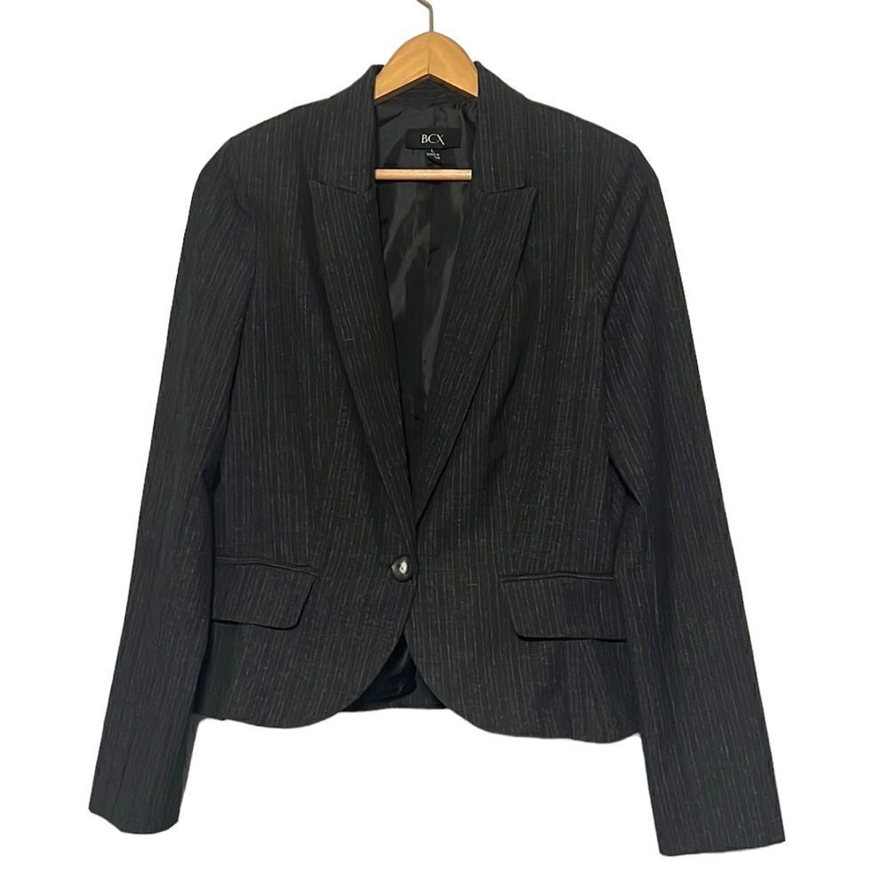 Black Blazer Jacket Junior’s Large Pin Stripes Single Button Business Career BCX